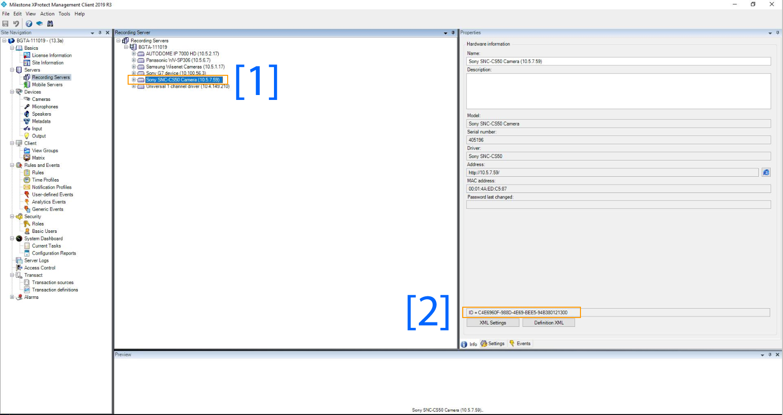 How to obtain the GUID for a hardware device or Recording Server